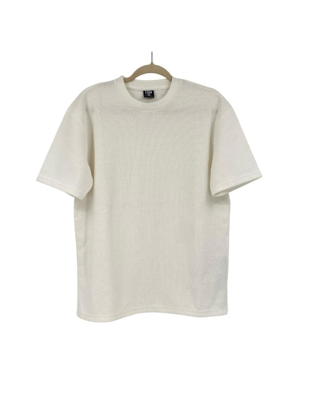 FSBN Men's S Off White Waffle Knit Crew Neck Relaxed Fit Short Sleeve T-Shirt